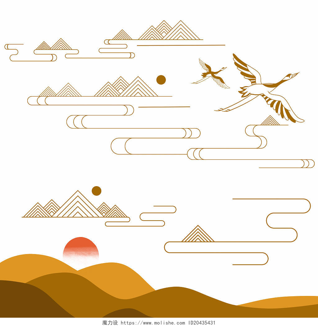 山国风山中国风中国传统纹样PNG素材山国潮金色线条